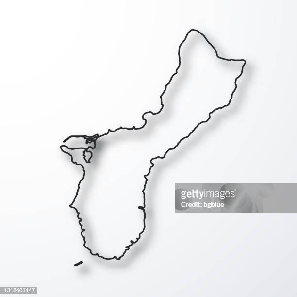 guam map - black outline with shadow on white background - mariana islands stock illustrations