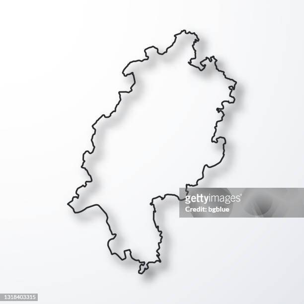 hesse map - black outline with shadow on white background - frankfurt main stock illustrations