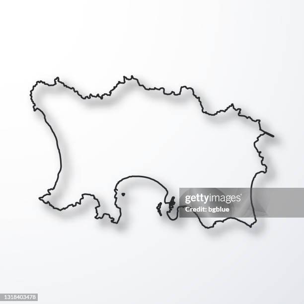 jersey map - black outline with shadow on white background - white jersey stock illustrations
