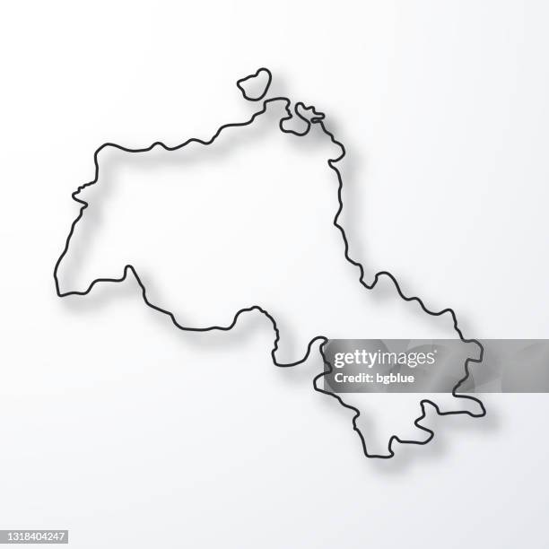 kurdistan map - black outline with shadow on white background - erbil stock illustrations