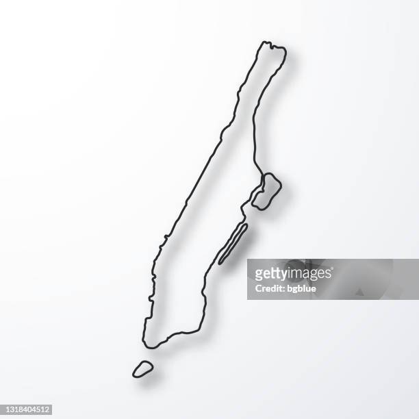manhattan map - black outline with shadow on white background - manhattan stock illustrations