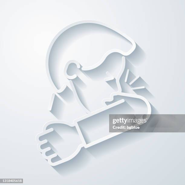 cough or sneeze into elbow. icon with paper cut effect on blank background - covering cough stock illustrations