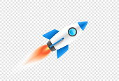 Rocket with the flame isolated on transparent background
