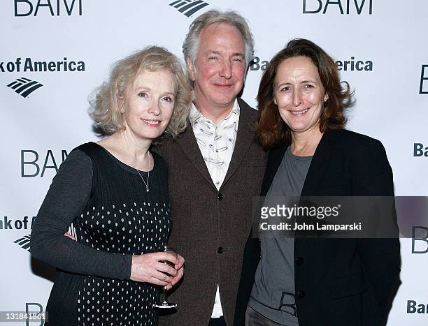 Lindsay Duncan, Alan Rickman and Fiona Shaw attend the "John Gabriel Borkman" after party at the Brooklyn Academy of Music on January 13, 2011 in New...