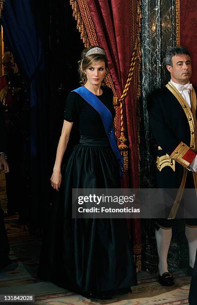 Princess Letizia of Spain attends a gala dinner in honour of Chilean President Sebastian Pinera at The Royal Palace on March 7, 2011 in Madrid, Spain.