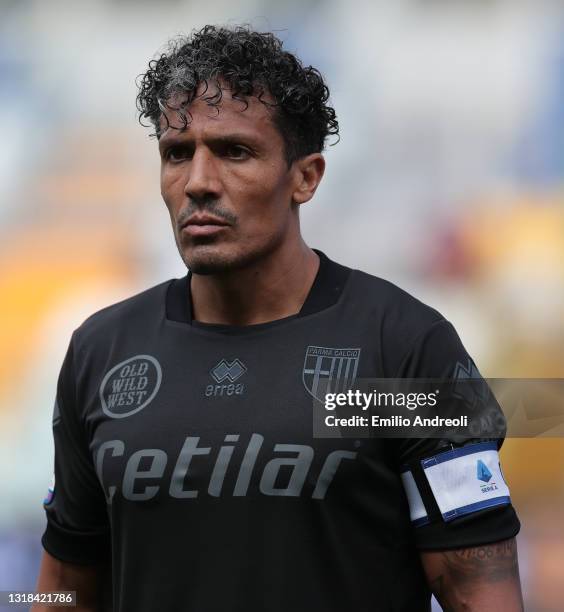 Bruno Alves of Parma Calcio looks on during the Serie A match between Parma Calcio and US Sassuolo at Stadio Ennio Tardini on May 16, 2021 in Parma,...