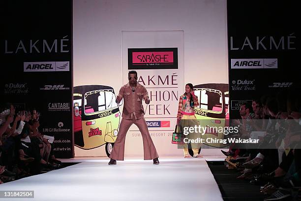 Model walks the runway at the Sabah Khan show at Lakme Fashion Week Summer/ Resort 2011 day 4 at the Grand Hyatt on March 14, 2011 in Mumbai, India.