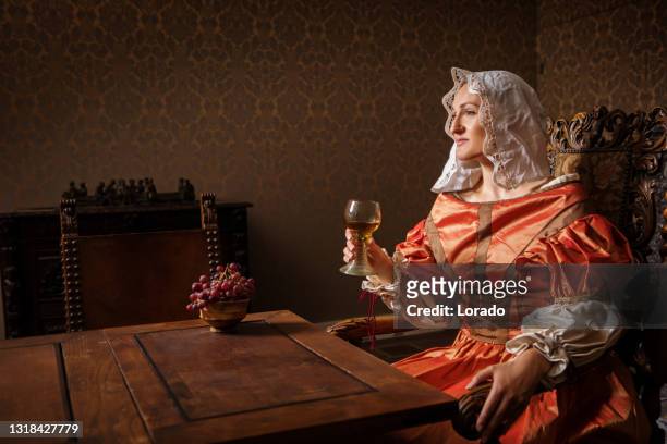 portrait of a beautiful historical dutch noble woman - 17th century style stock pictures, royalty-free photos & images
