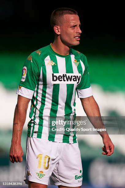 Sergio Canales of Real Betis looks on during the La Liga Santander match between Real Betis and SD Huesca at Estadio Benito Villamarin on May 16,...