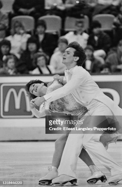 Russian figure skaters Marina Klimova and Sergei Ponomarenko compete for the Soviet Union to finish in 2nd place silver medal position in the Ice...