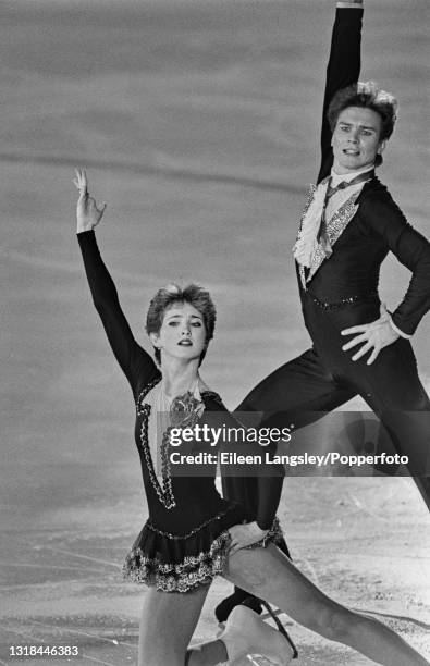 Russian ice dancers Marina Klimova and Sergei Ponomarenko in competition for the Soviet Union to finish in 2nd place silver medal position in the Ice...