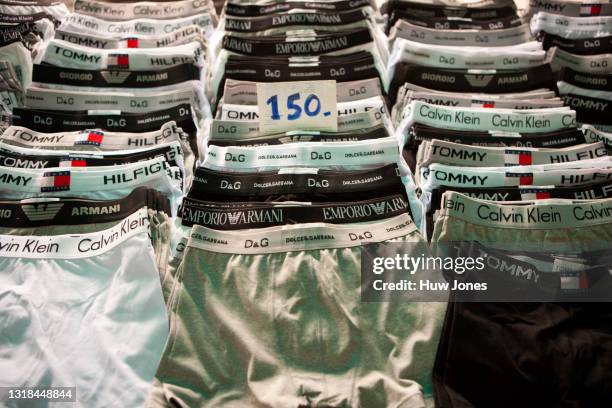 fake designer underwear, pratunam market, bangkok, thailand - giorgio armani designer label stock pictures, royalty-free photos & images