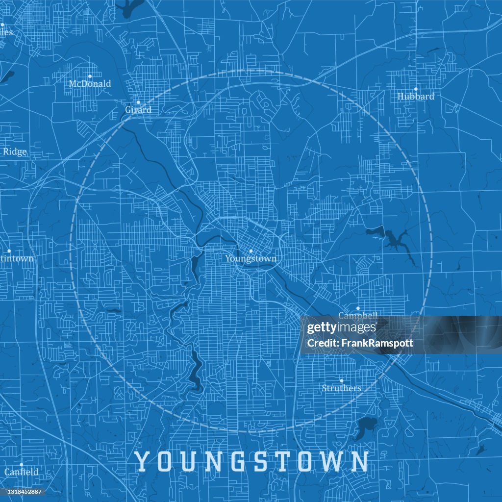 Youngstown OH City Vector Road Map Blue Text