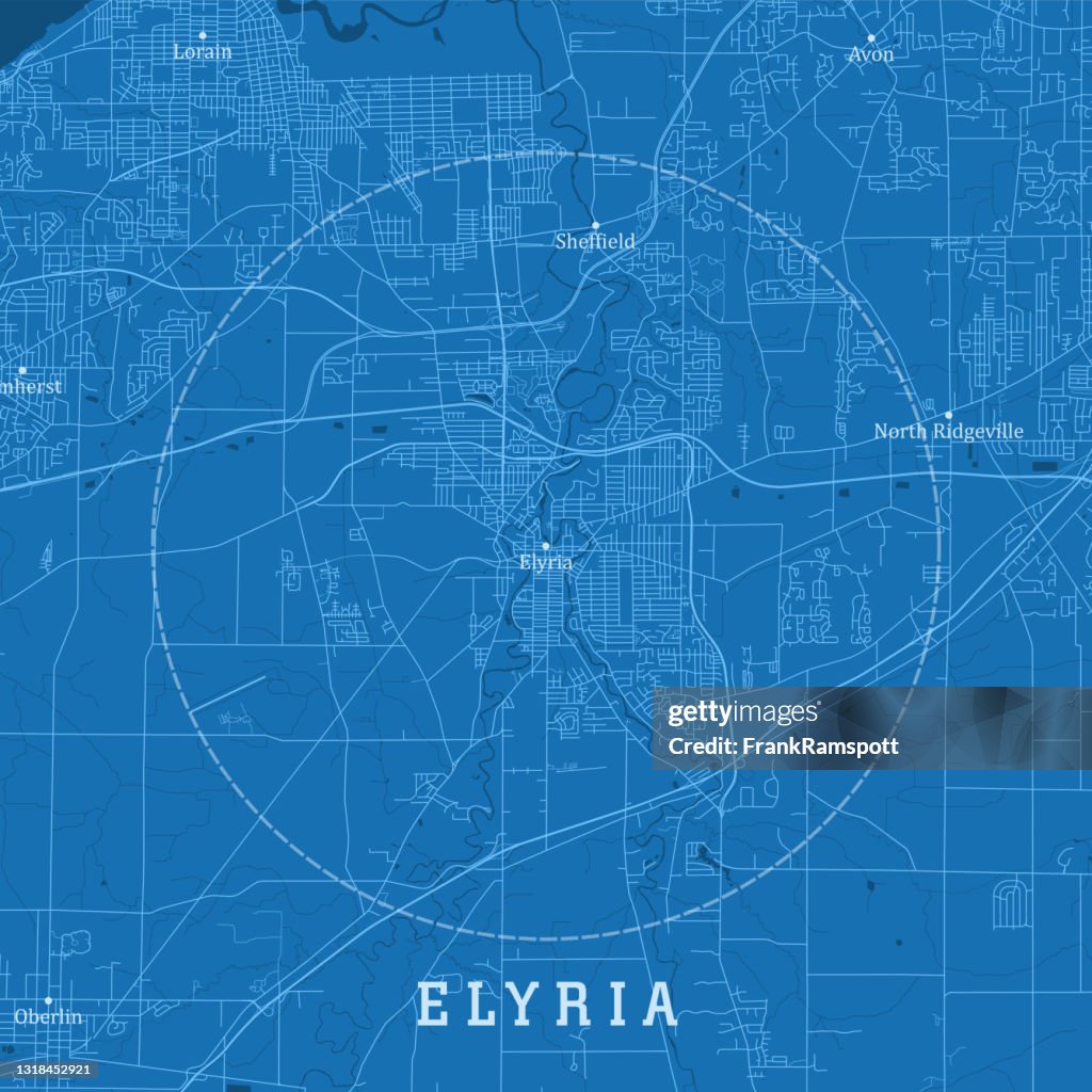 Elyria OH City Vector Road Map Blue Text