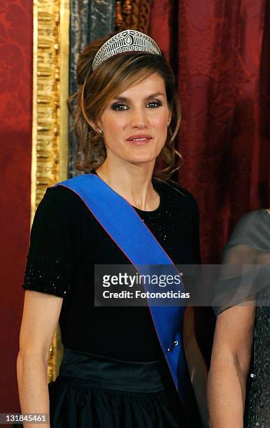 Princess Letizia of Spain attends a gala dinner in honour of Chilean President Sebastian Pinera at The Royal Palace on March 7, 2011 in Madrid, Spain.