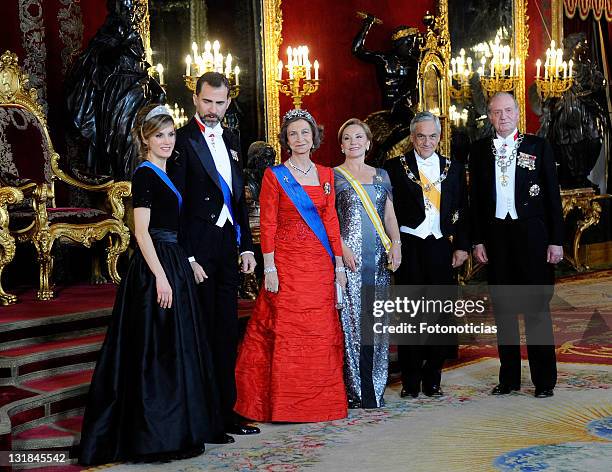 Princess Letizia of Spain, Prince Felipe of Spain, Queen Sofia of Spain, Chilean First Lady Cecilia Morel de Pinera, Chilean President Sebastian...