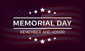 USA Memorial Day vector banner. Remember and honor text with stars on usa flag background. Vector illustration EPS 10