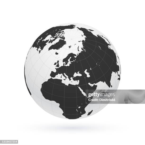 ilustrações de stock, clip art, desenhos animados e ícones de earth globe focusing on north hemisphere and prime meridian. africa, asia, europe, north pole, canada, greenland. - the greenwich meridian