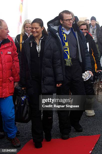 Princess Victoria of Sweden and Prince Daniel of Sweden attend the Ladie's Relay 4x5km Classic/Free in the FIS Nordic World Ski Championships 2011 at...