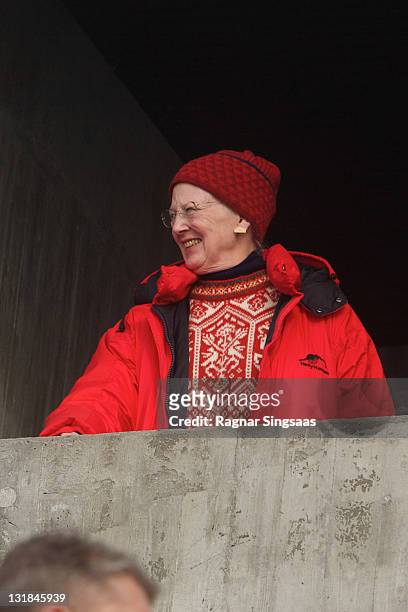 Queen Margrethe II of Denmark attends the Ladie's Relay 4x5km Classic/Free in the FIS Nordic World Ski Championships 2011 at Holmenkollen on March 3,...