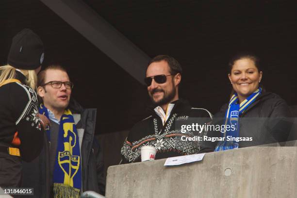 Princess Mette-Marit of Norway, Prince Daniel of Sweden, Prince Haakon of Norway and Princess Victoria of Sweden attend the Ladies Relay 4x5km...