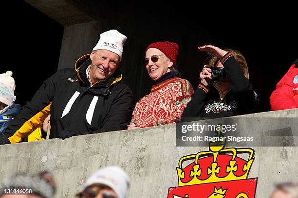 King Harald V of Norway, Queen Margrethe II of Denmark and Queen Sonja of Norway attend the Ladie's 30km Mass Start Free in the FIS Nordic World Ski...