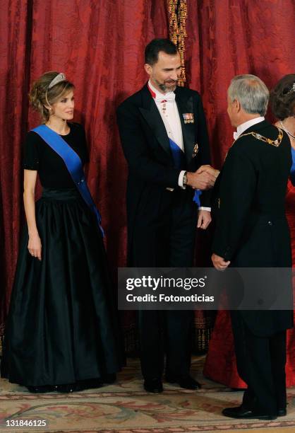 Princess Letizia of Spain, Prince Felipe of Spain and President Sebastian Pinera attend a gala dinner in honour of Chilean President Sebastian Pinera...