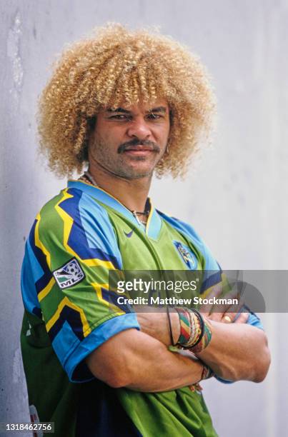 Carlos Valderrama, of Colombia and Midfielder for the Tampa Bay Mutiny of the the MLS Eastern Conference poses for a photograph on 12th June 1996 at...