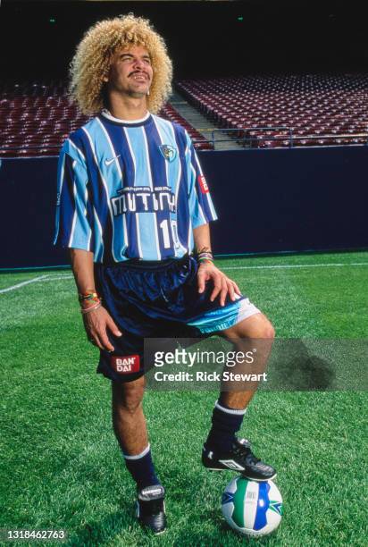 Carlos Valderrama, of Colombia and Midfielder for the Tampa Bay Mutiny of the the MLS Eastern Conference poses for a photograph before the MLS...
