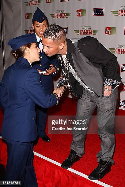 Mike "The Situation" Sorrentino poses in the media room at The USO Presents "VH1 Divas Salute The Troops" at Marine Corps Air Station Miramar on...