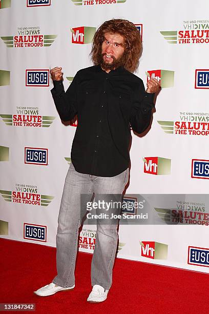 The Geico Caveman arrives to the The USO Presents "VH1 Divas Salute The Troops" at Marine Corps Air Station Miramar on December 3, 2010 in San Diego,...