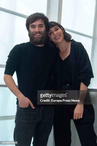Actors Ricardo Gomez and Belen Cuesta pose during an interview for Europa Press during the presentation of 'The Pillowman' at the Canal Theatres on...