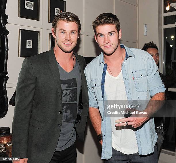 Actors Chris Hemsworth and Liam Hemsworth celebrate Liam Hemsworth's Birthday Party at Cleo at the Redbury Hotel on January 14, 2011 in Los Angeles,...