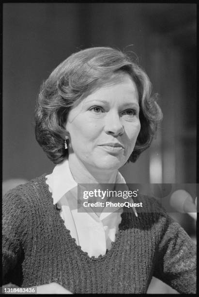 First Lady Rosalynn Carter testifies before the Senate Subcommittee on Health and Scientific Research, Washington DC, February 7, 1979. She spoke on...