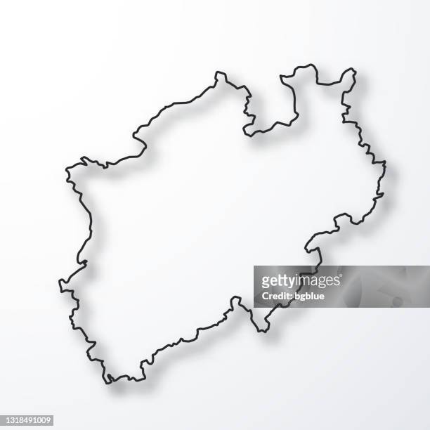 nordrhein-westfalen karte - schwarzer umriss mit schatten auf weißem hintergrund - north rhine westphalia stock-grafiken, -clipart, -cartoons und -symbole
