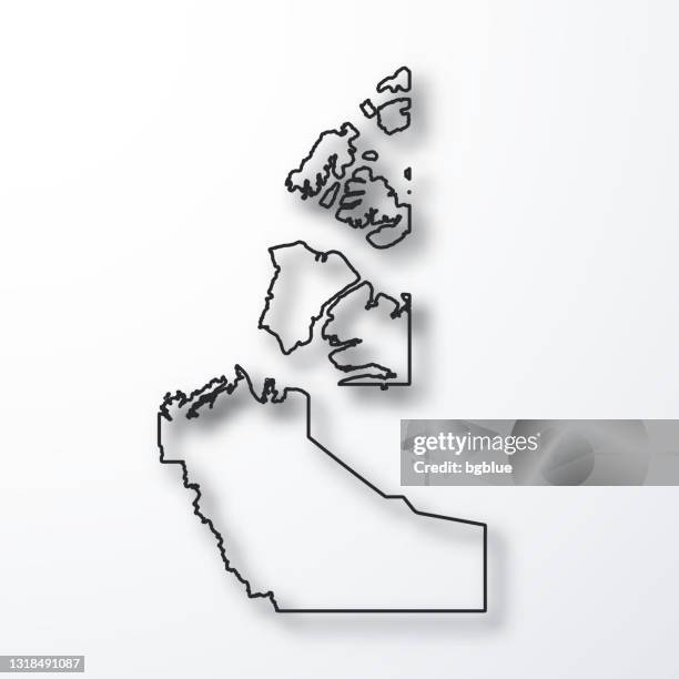 northwest territories map - black outline with shadow on white background - yellowknife stock illustrations