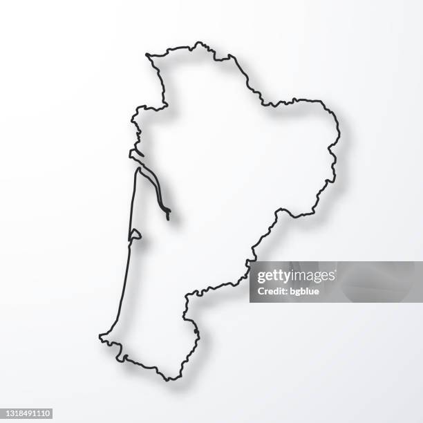 nouvelle-aquitaine map - black outline with shadow on white background - aquitaine stock illustrations