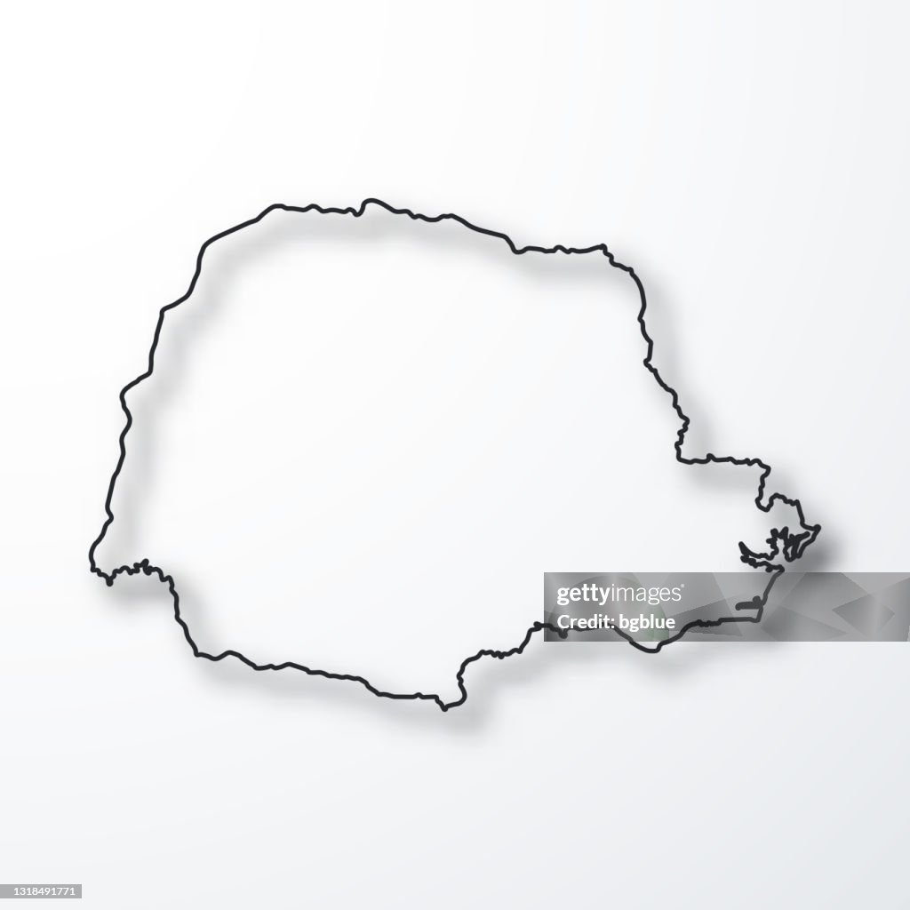 Parana map - Black outline with shadow on white background