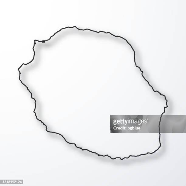 reunion map - black outline with shadow on white background - réunion stock illustrations