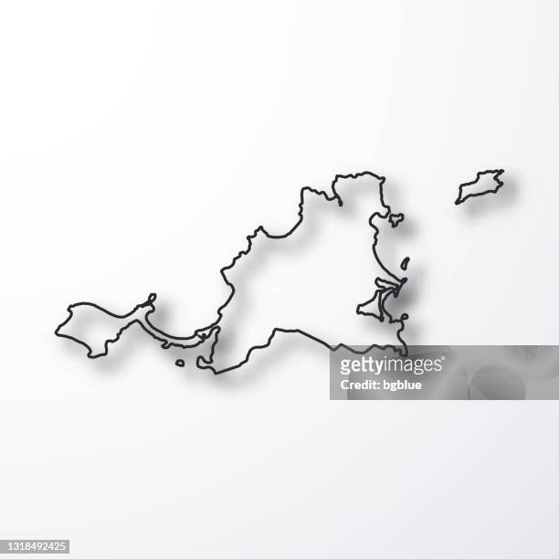 saint-martin map - black outline with shadow on white background - marigot stock illustrations
