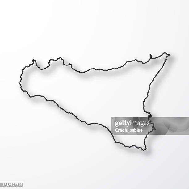 sicily map - black outline with shadow on white background - sicily stock illustrations