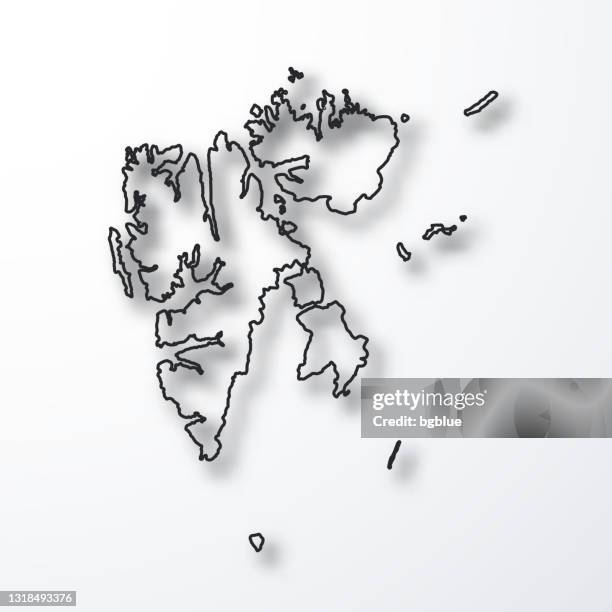svalbard map - black outline with shadow on white background - svalbard stock illustrations