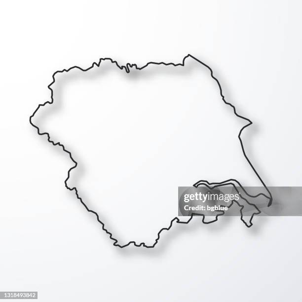 yorkshire and the humber map - black outline with shadow on white background - yorkshire stock illustrations