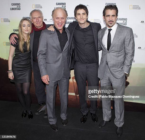 Saoirse Ronan, Director Peter Weir, Ed Harris, Jim Sturgess and Colin Farrell attend "The Way Back" premiere at Capitol Cinema on December 9, 2010 in...
