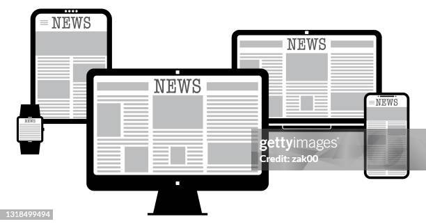 online newspapaer - reading tablet screen stock illustrations