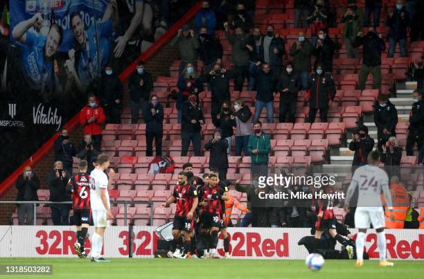 Arnaut Danjuma of AFC Bournemouth celebrates with his team mates after scoring his team's first goal during the Sky Bet Championship Play-off Semi...