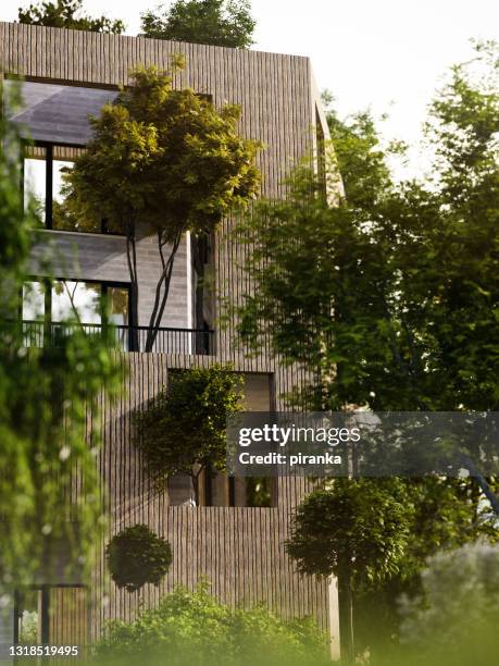 モダンな緑の建物 - eco house ストックフォトと画像