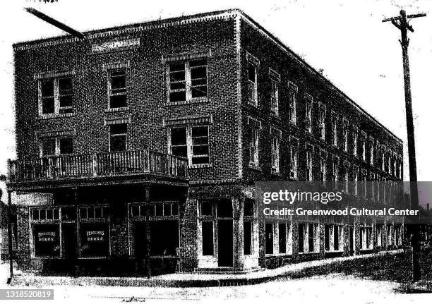 Exterior view of the Stradford Hotel , Tulsa, Oklahoma, late 1910s or early 1920s. One of the largest black-owned hotels in the United States, it...