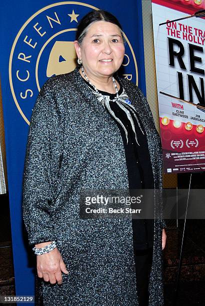 Activist Sacheen Littlefeather arrives to the Screen Actors Guild President's National Task Force for American Indians & NBC Universal Premiere...