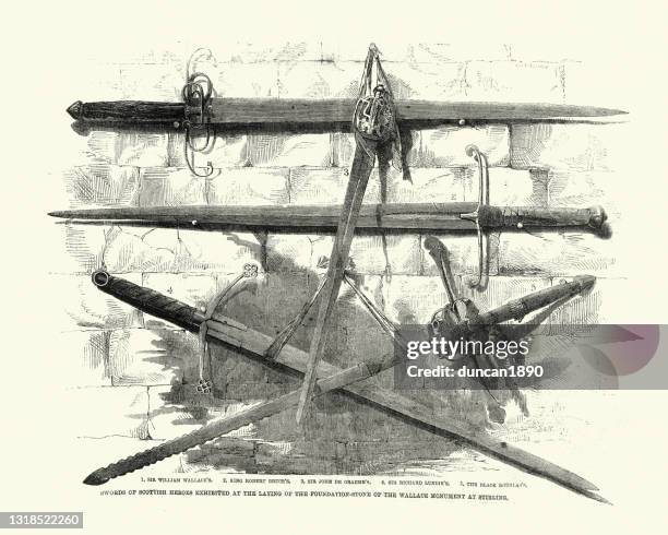 swords of medieval scottish heroes - william wallace stock illustrations